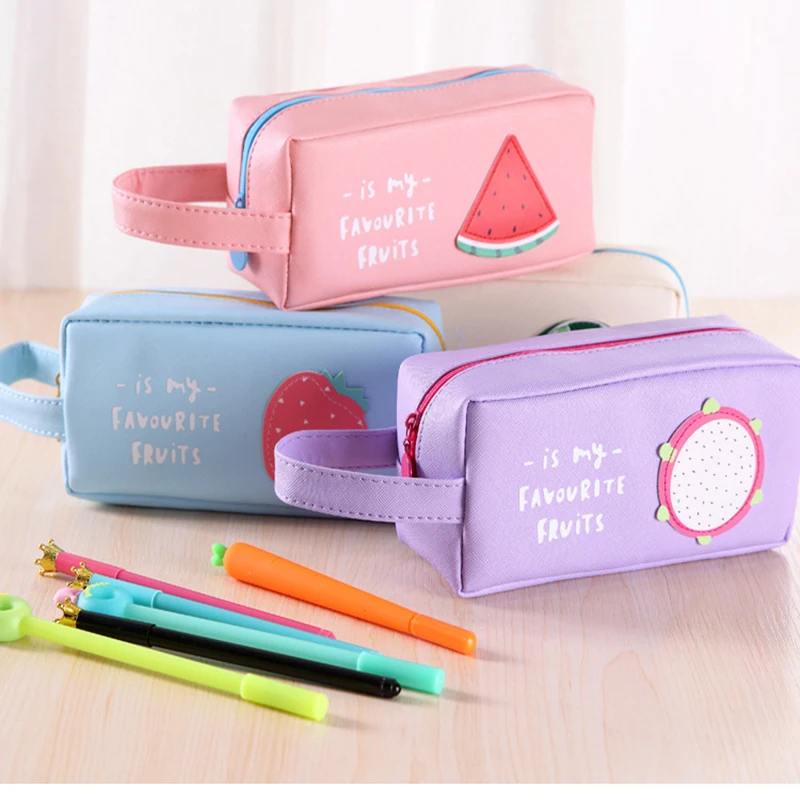 Пеналы школьные пеналы из искусственной кожи с фруктами вместительные