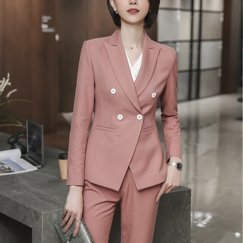 SUSIELADY женский брючный костюм однотонный двубортный офисный для работы деловой