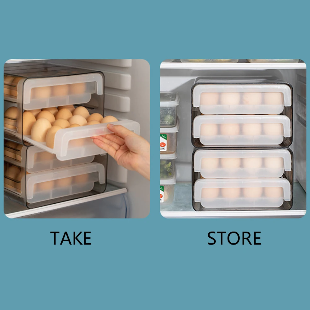 

1PC Egg Storage Box Egg Organizer Kitchen Rectangular Refrigerator Double Drawer Type Plastic Clear Eggs Rack Container