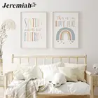 Мультяшная Радуга со словами, настенная лампа, настенный плакат в скандинавском стиле, Настенная картина для декора детской комнаты