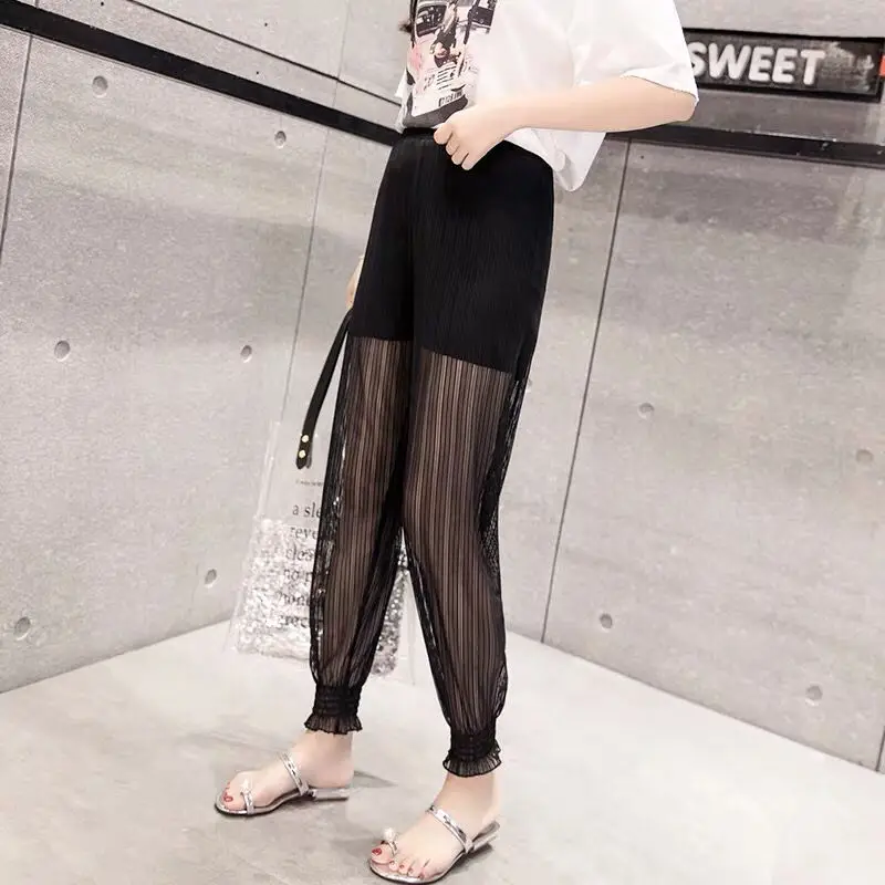 2020 Летние повседневные женские брюки прозрачные сексуальные модные черные