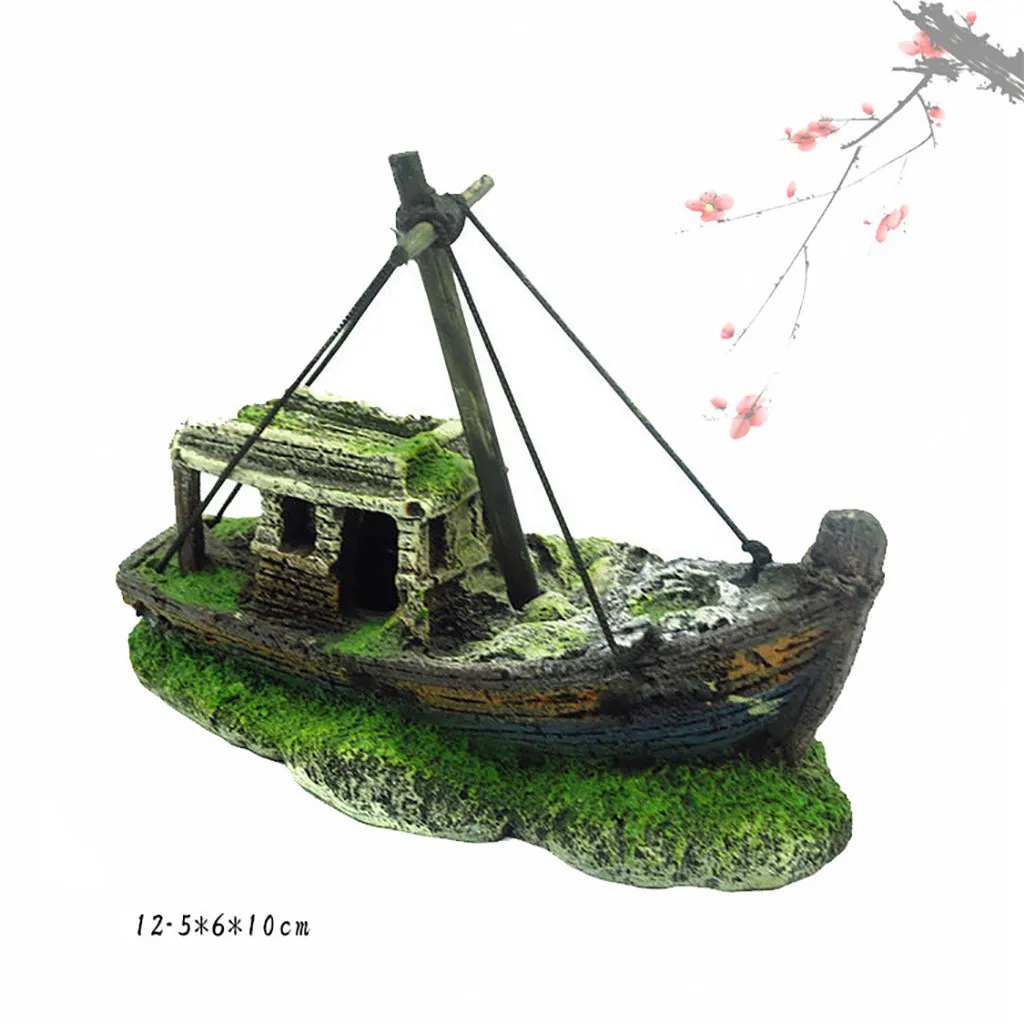 Fish Tank decoration Artificial landscape Aquarium Landscape Pirate Ship Wreck Decor Resin Boat Ornament#4 | Дом и сад