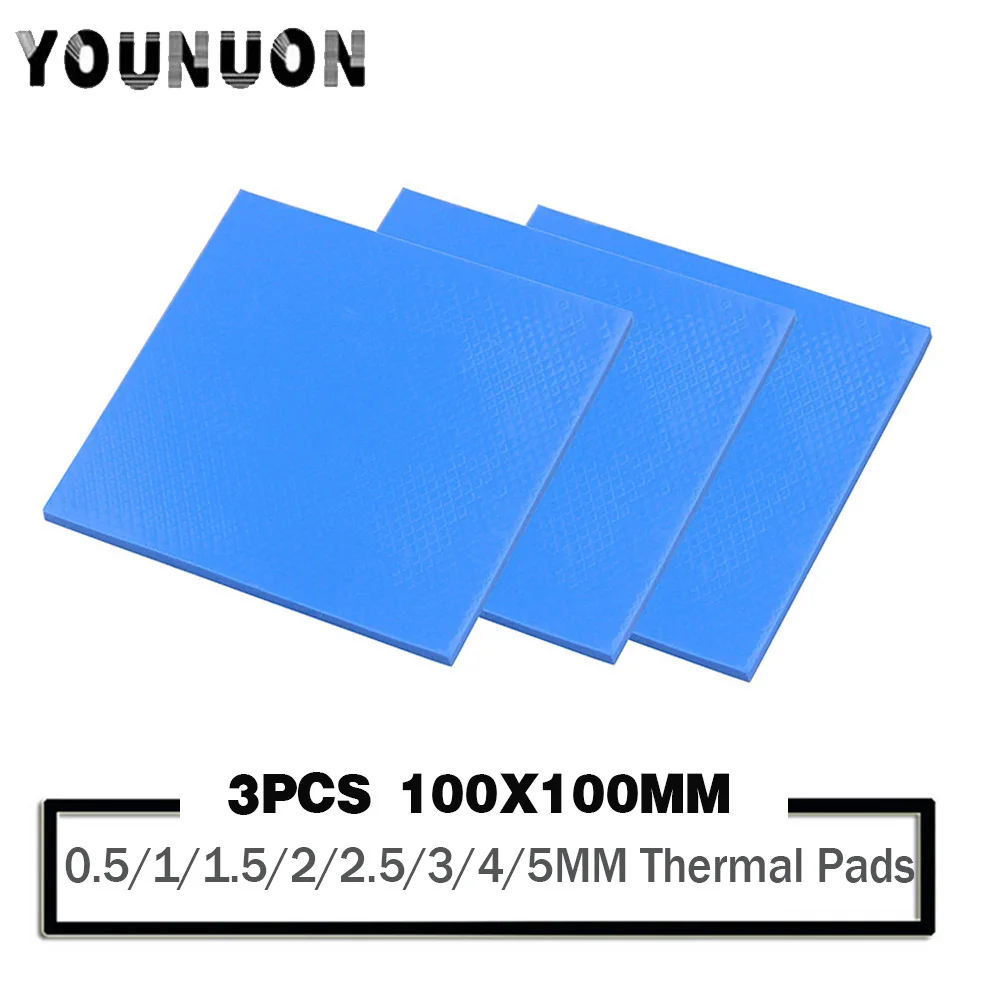 

3Pcs 100x100mm Thermal Pad 0.5/1/1.5/2/2.5/3/4/5mm thickness Thermal Conductive Silicone Pad For Computer Laptop IC GPU VGA Card