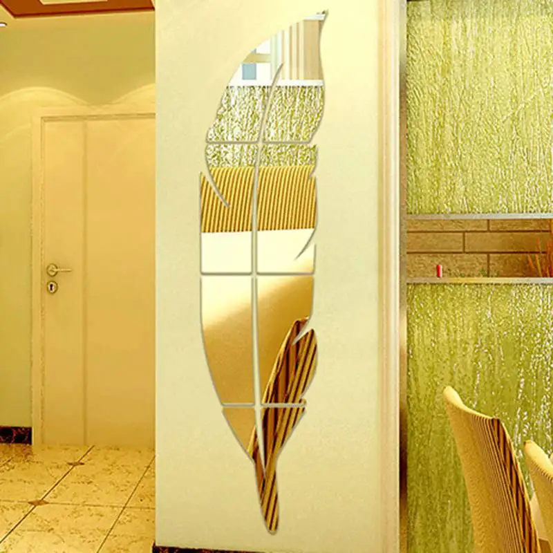 1 шт. зеркало в форме пера стикер на стену s Спальня украшение дома пластиковая