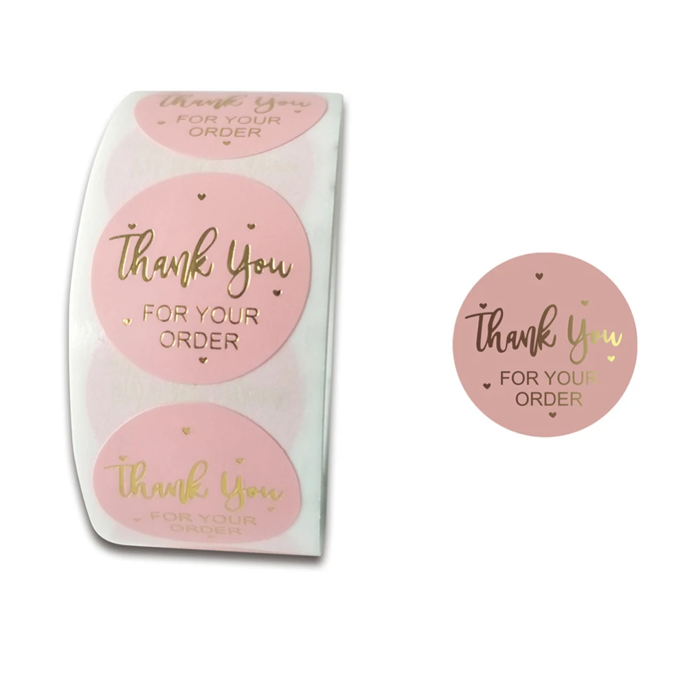 

Pink Lable Stickers Thank You Handmade Design Hot Stamping Paper Sealing Label Sticker DIY Gifts Decoration Packaging Stickers