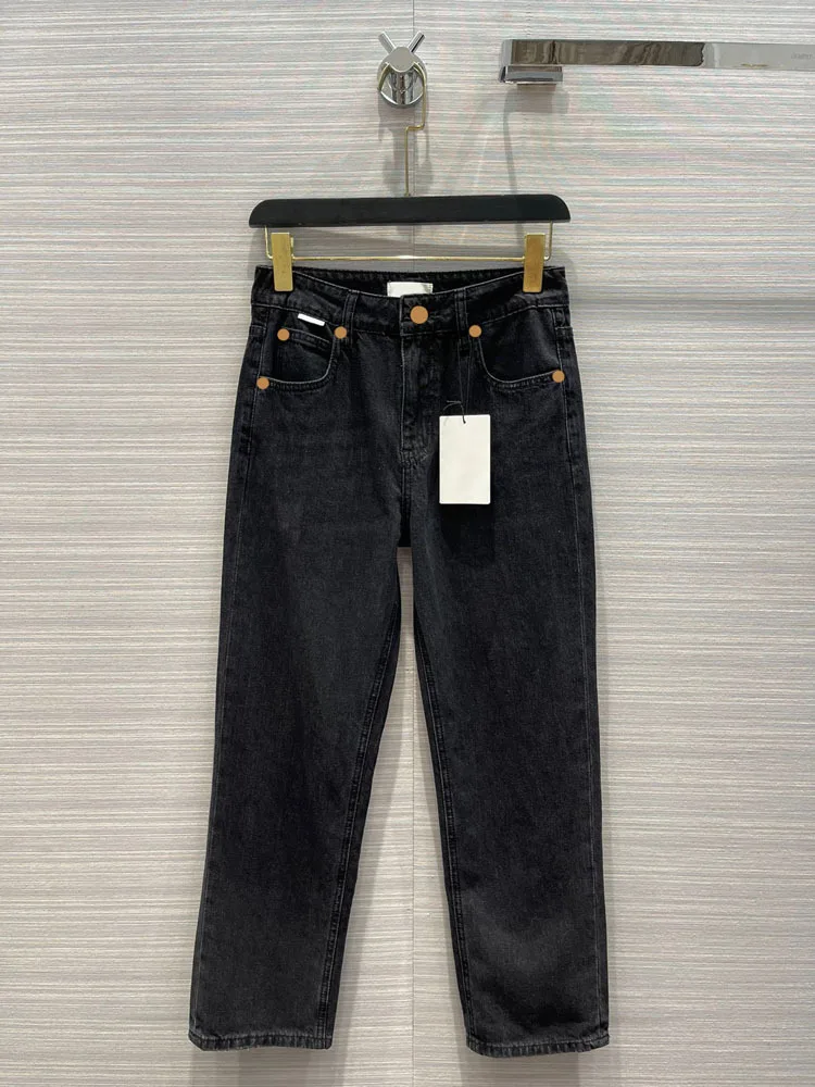 

2021 Spring/Summer women's new temperament commute casual wash solid color high-waisted straight jeans