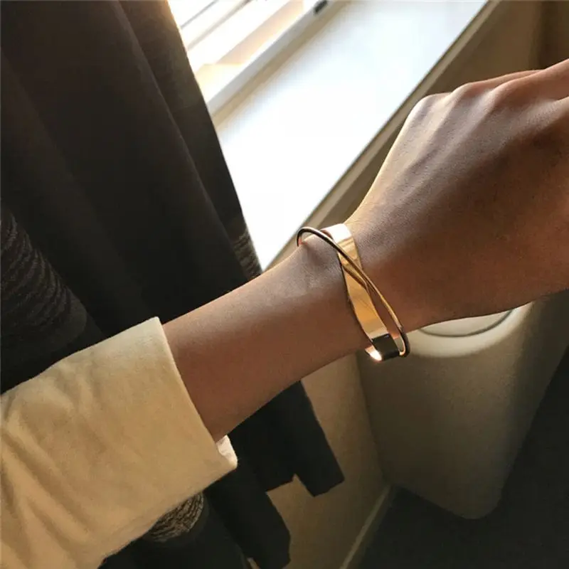 

69HB Simple Geometric Open Criss Cross Cuff Bangle Bracelet for Women Fashion Jewelry