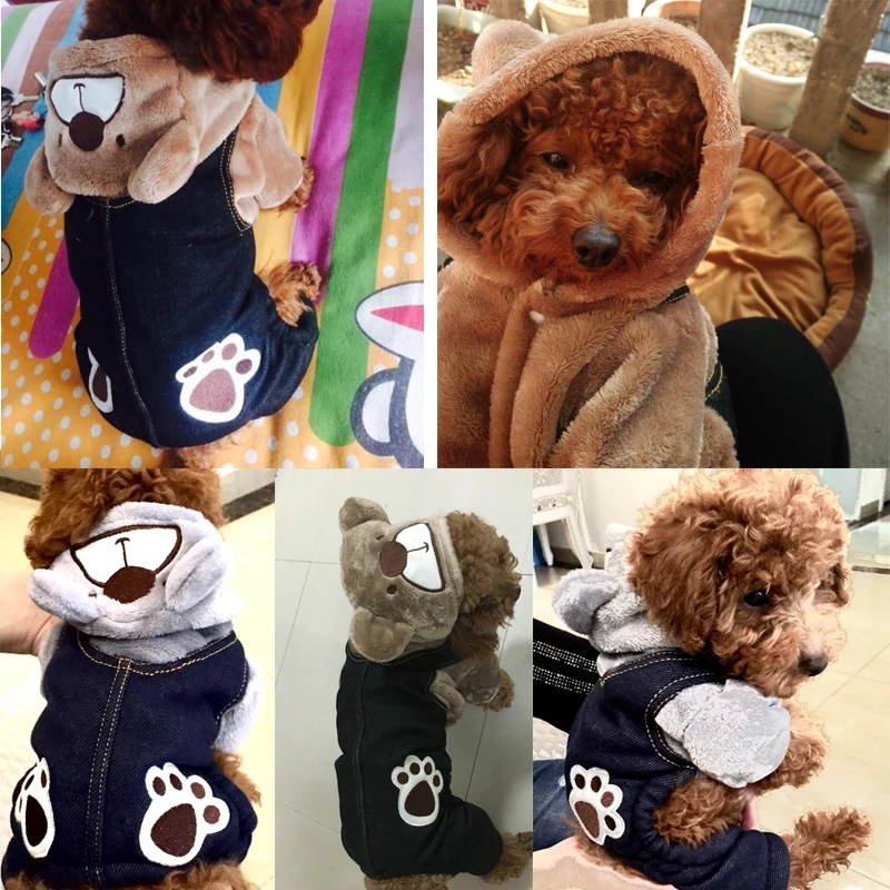 

Fleece Winter Pet Dog Jumpsuit For Small Dogs Denim Pet Dog Clothes Puppy Jumpsuit Supplies Pomeranian Romper Jumpsuit RQ008 Cat