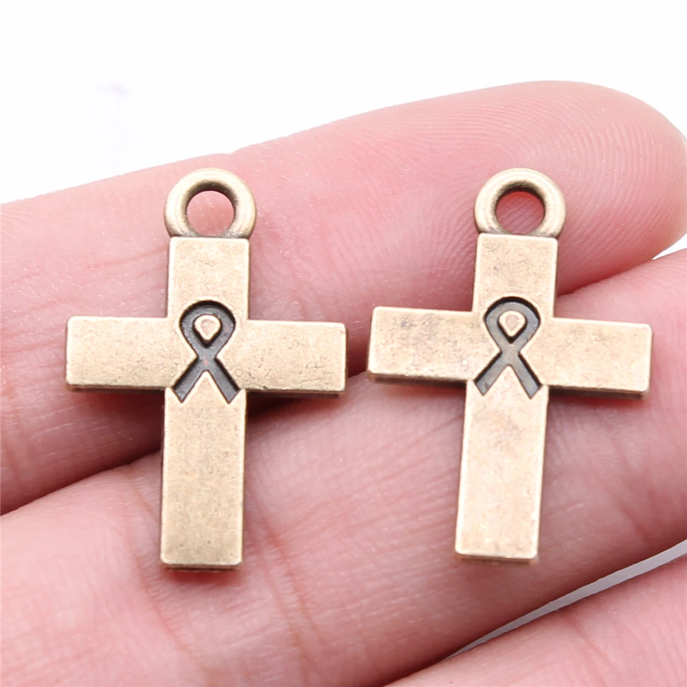 

WYSIWYG 10pcs Charms 25x17mm Ribbon Cross Pendants For DIY Jewelry Making Jewelry Findings Antique Bronze Color Alloy Charms