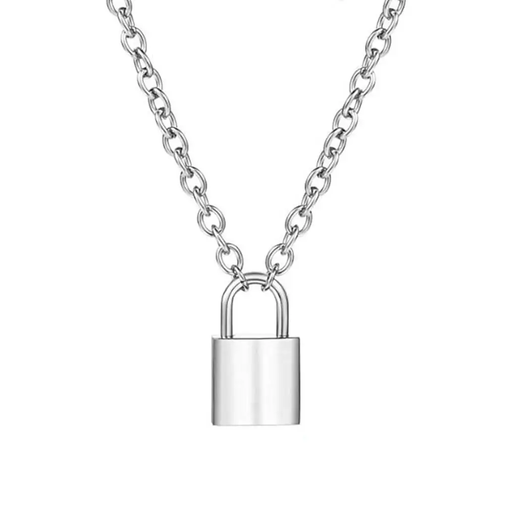 Панк Серебряный цветной висячий замок из нержавеющей стали колье звенья цепи