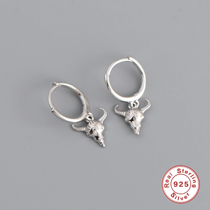 

BOAKO 925 Sterling Silver Hoop Earring Bull Head Pendant Earring For Couples Lover New Years Christmas Gift Pendientes Colgantes