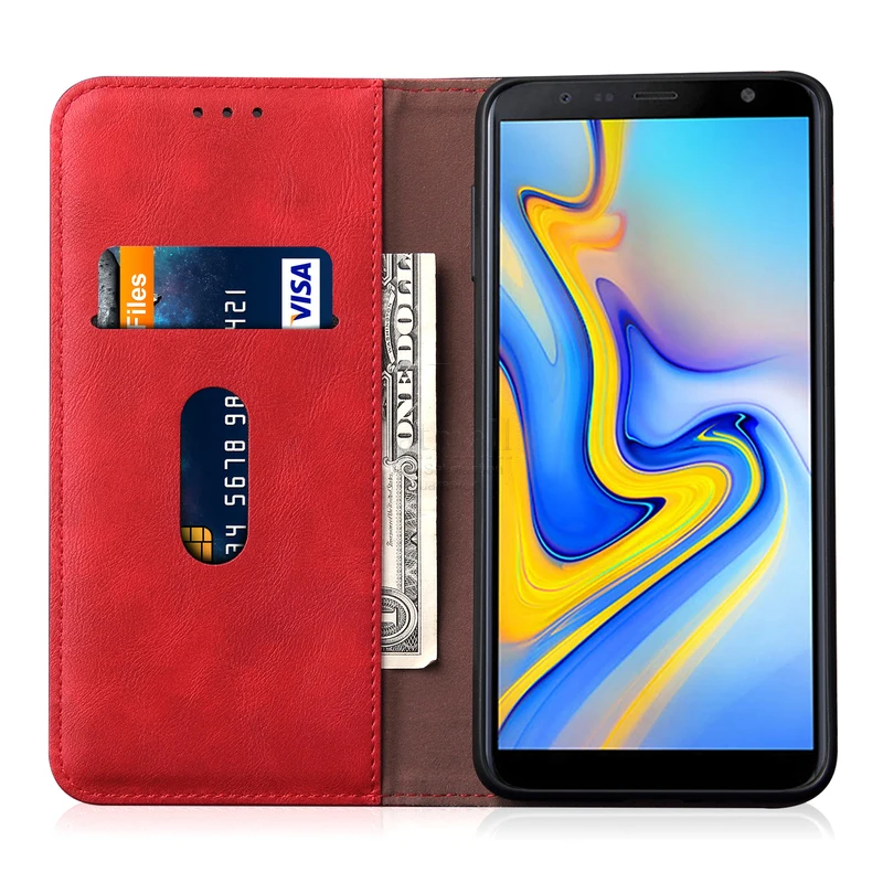 Новый винтажный кожаный флип чехол для Samsung Galaxy J6 plus кошелек роскошный Карманный
