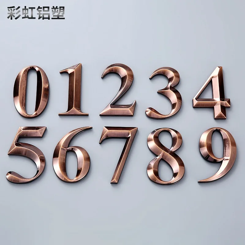 70mm 0123456789 Modern Copper color  Plaque Number House Hotel Door Address Digits Sticker Plate Sign ABS plastic Shinning
