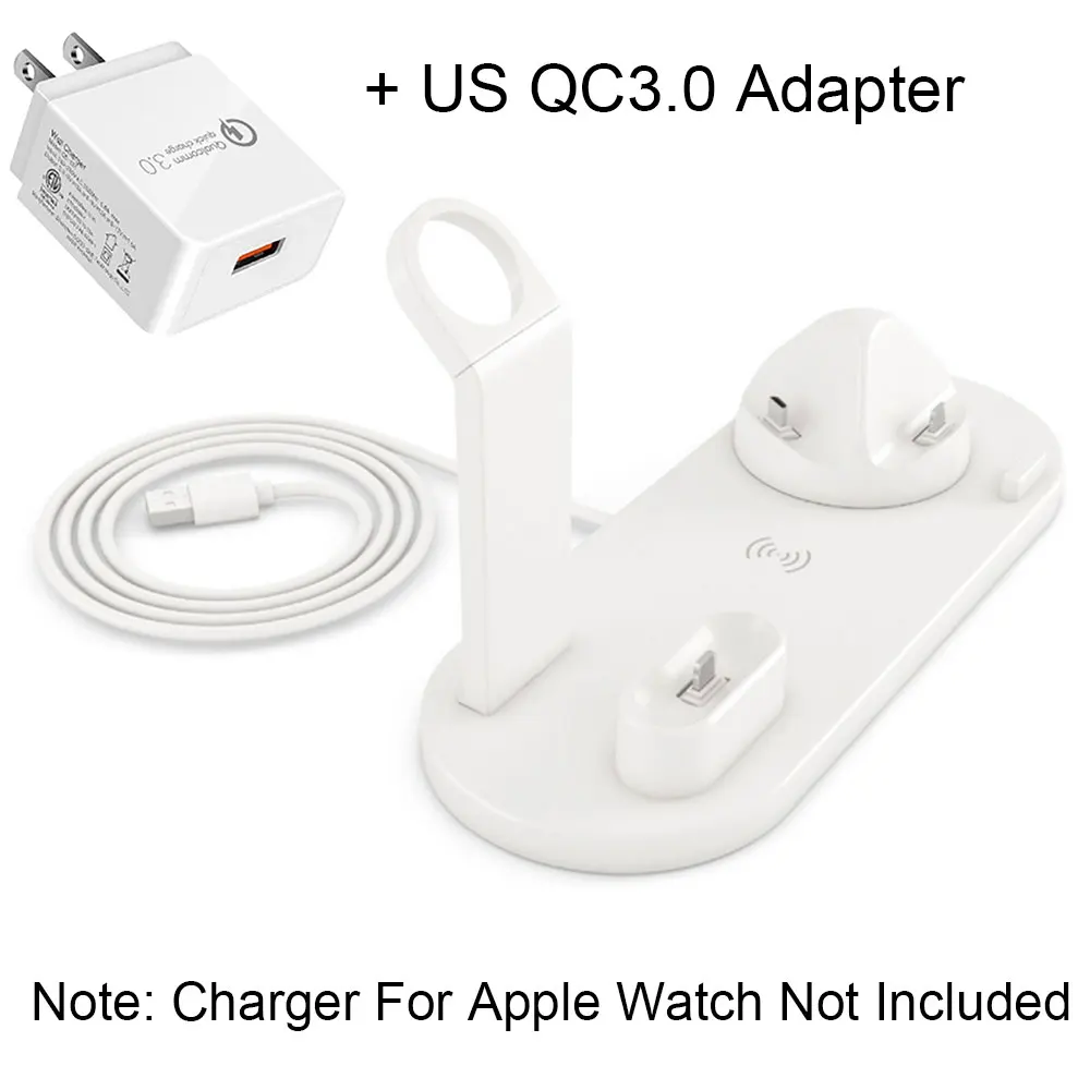 4 в 1 беспроводная зарядная док-станция для Apple Watch 3 2 airpods iPhone X XS Max XR 8 Plus Qi Быстрое беспроводное зарядное устройство Подставка - Color: Add US Adapter