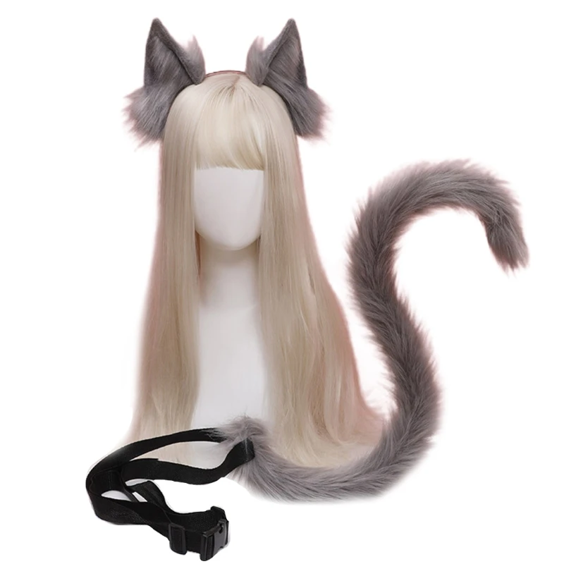 

U90E Colors Opintional Sexy Anime Ears Hairhoop Plush Cat Ears Tail Set Lolita Accessories Cosplay Halloween