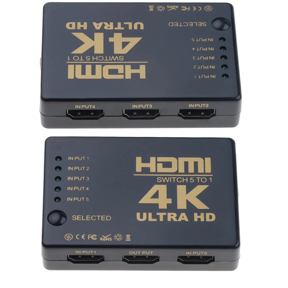 Kebidu Mini Switch 5 Port Input HDMI-compatible Splitter Switcher Box Selector 3D Format With IR Remote Control For PS3 HD DVD |