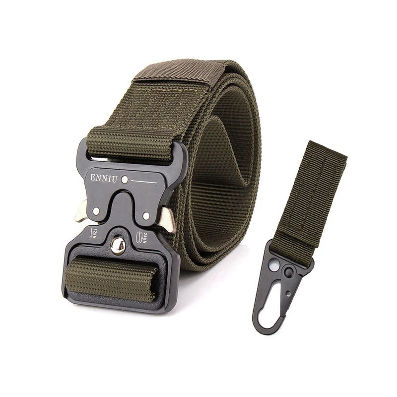 A belt and 1 hook a Армейский тактический ремень Военная Черная металлическая пряжка Регулируемая длина Открытый Многофункциональный тренировочный нейлоновый ремень аксессуары - Цвет: A belt and 1 hook a