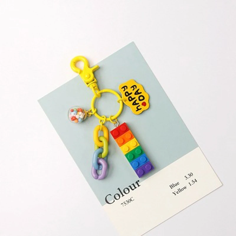 New Cute Building Blocks Keychain Keyring For Women Girl Jewelry Korea Red Heart Flower Car Bandbag Key Holder | Украшения и