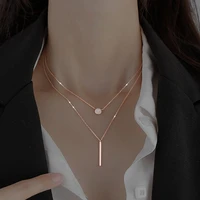 geometric long flash diamond round double layer necklace womens simple fashion diamond inlaid collarbone chain neck chain