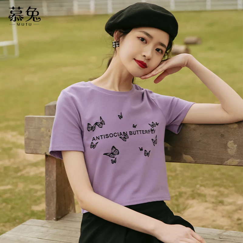 

2021 New Summer Fashion Cotton T-shirt Women Short Sleeve Plus Size Casual Butterfly Elegant Tee Vintage Girl Tops Tshirt PD087