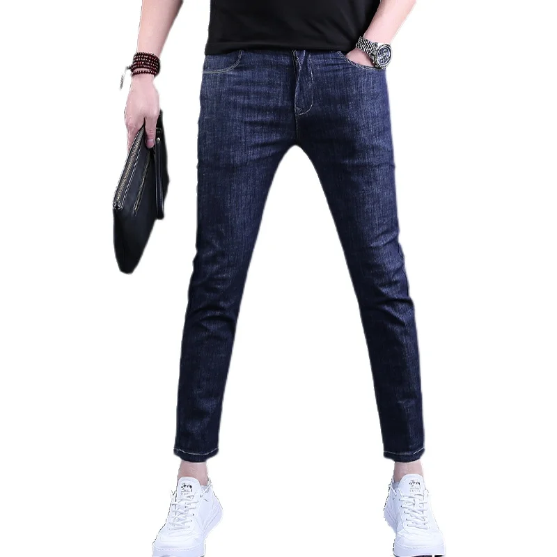 Summer New Men's Jeans Fashion Blue Slim Fit Ankle-Length Pants Korean Style Thin Denim Trousers