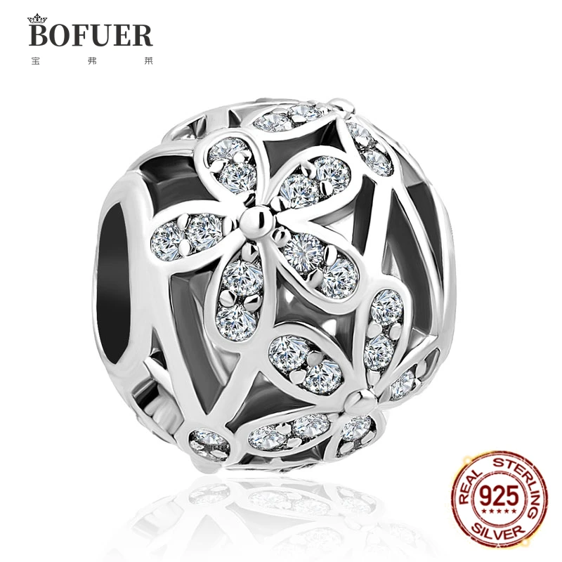 

925 Sterling Silver White Flower Charm Fit Original Bracelet&Bangle For Women Birthday Fashion Jewelry Gift 347B