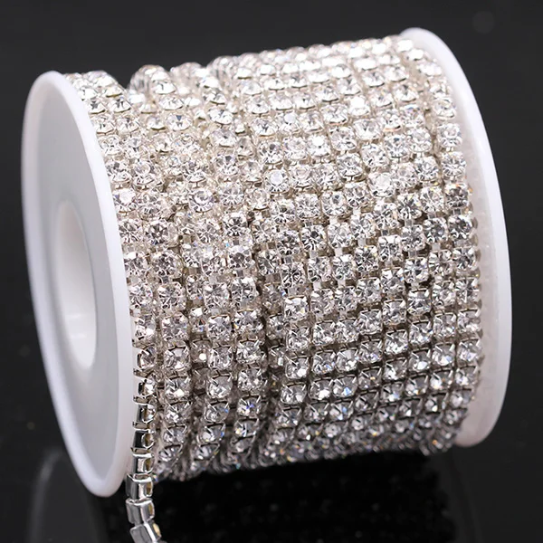 clear 10 ярд ss6 ss12 ss16 цветная стеклянная отделка горного хрусталя Закрытая цепь серебряная чашка коготь швейное ремесло DIY украшения для одежды Ювелирные изделия бусины - Цвет: clear