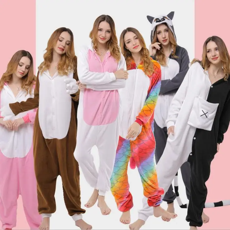 Пижама-Комбинезон кигуруми в виде животных для взрослых кошки медведя акулы