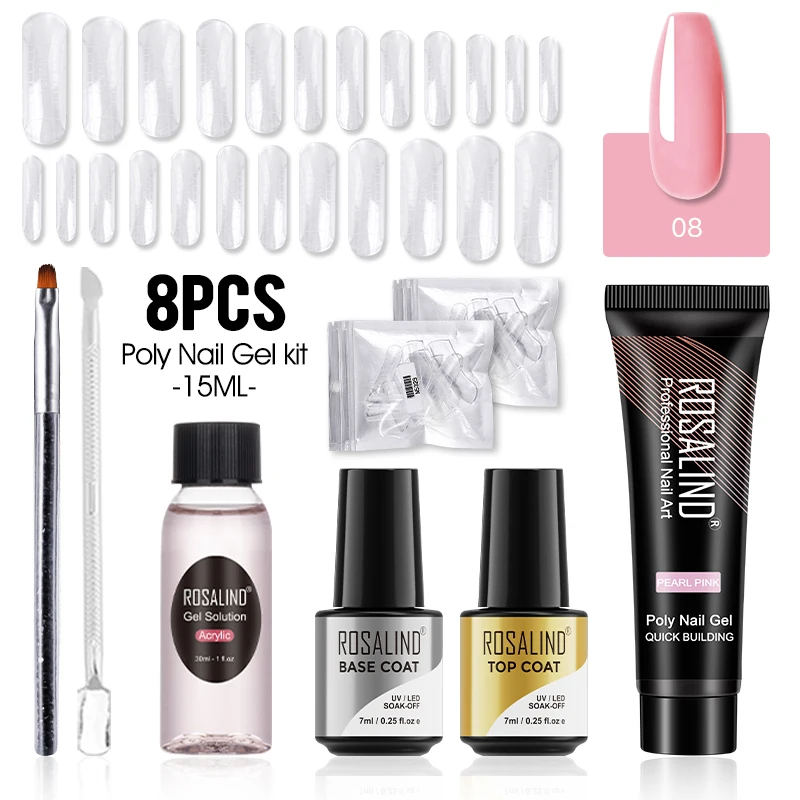 ROSALIND Gel Nail Kit With UV Lamp 15ml Poly Extension Finger Art Manicure Acryl Semi Permanent Varnish Hybrid | Красота и здоровье