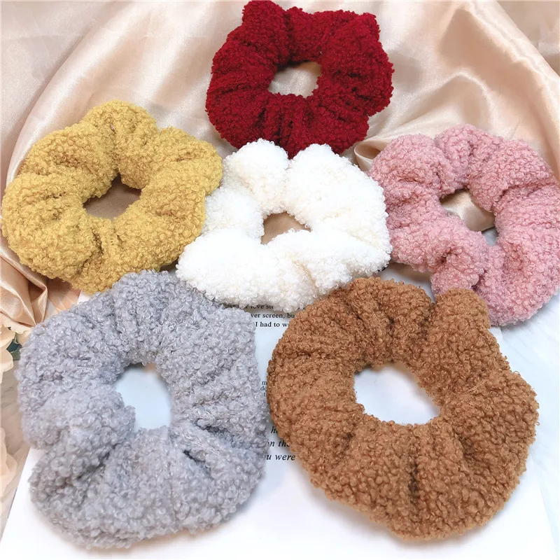 

Winter Plush Hair Circle Grace Temperament Warm Elastic Women Hairband Solid Color Pricking Hair Ponytail Lady Elastic Hairrings