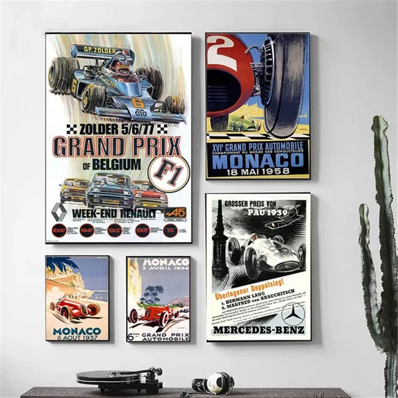

Popular Champion World Grand Prix Monaco Retro 64th Super Motor Car Poster Wall Art Canvas Painting for Home Decor Frameless