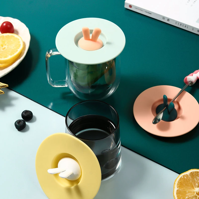 

Rabbit Silicone Cup Cover Heat-resistant Dustproof Tea Coffee Sealed Lids Cap Anti-dust Reusable Seal Suction Airtight Cup Cap
