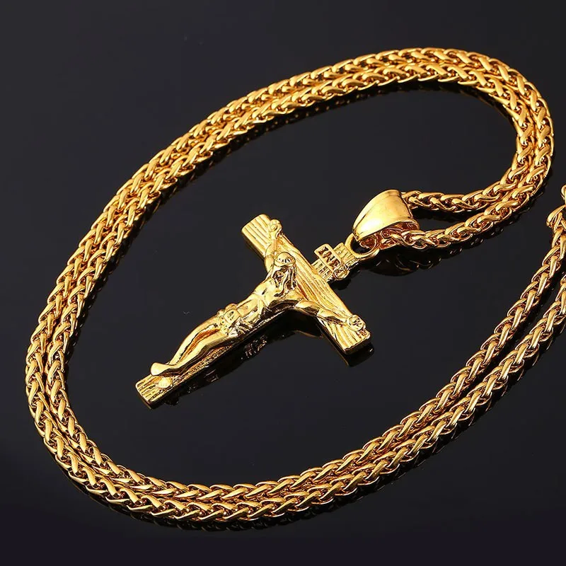 

Luxury Gold Cross Chain Necklace For Women Men Male Hip Hop Jewelry Crucifix Jesus Cross Pendant Necklaces Gifts Dropshipping