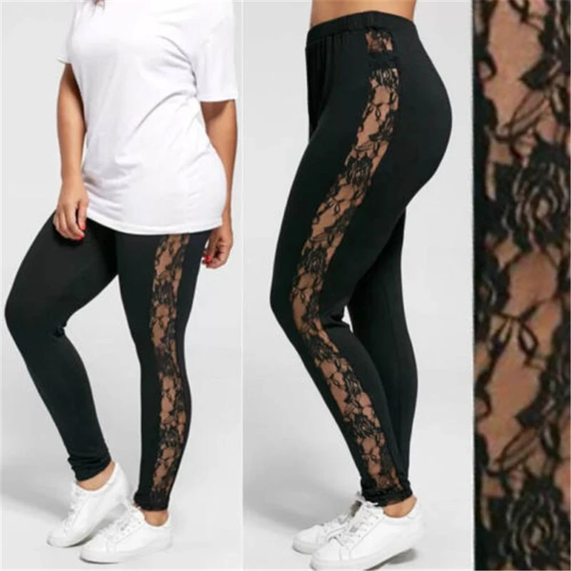 2022 Fashion Women Plus Size Women Leggings Side Lace Stretch Skinny Fitness Jogging Pants Long Full Length Sports Wear Leggings