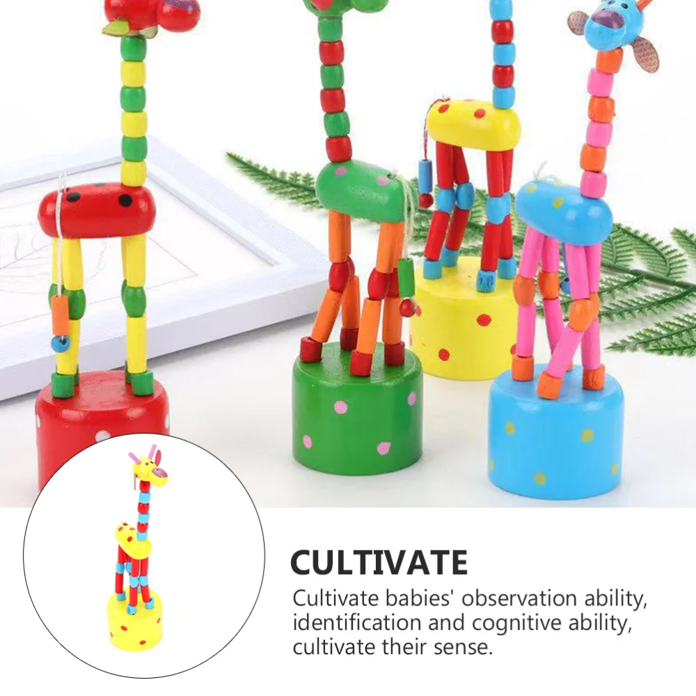 

3Pcs Wooden Dancing Animal Creative Kids Pressing Plaything Random Color
