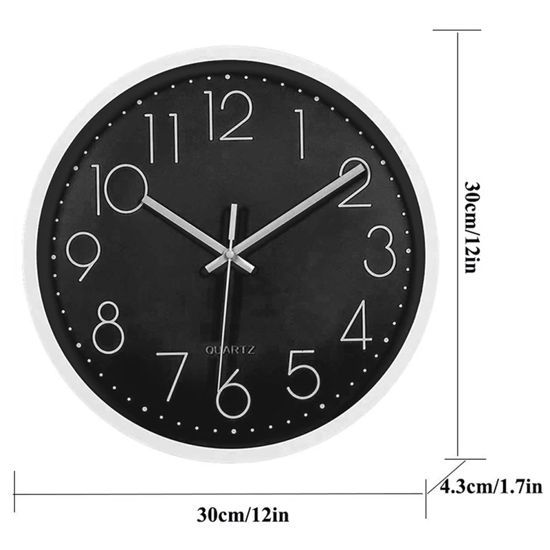 12In Non-Ticking Wall Clock Silent Battery Operated with Plastic Frame Hd Glass Cover for Kids Living Room Bedroom K | Дом и сад
