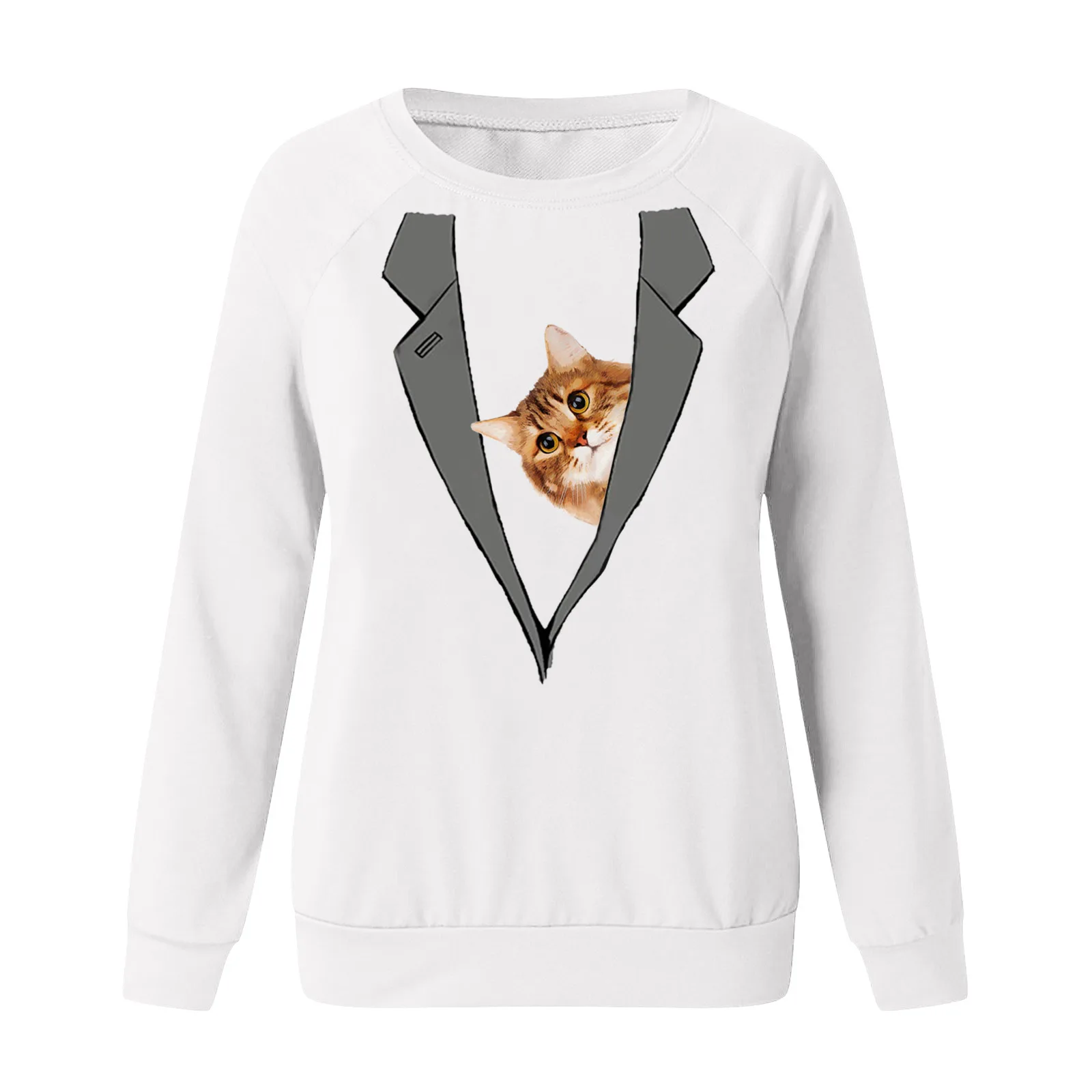 

2021 Autumn Women Hoodies Cartoon Cat Print Female Loose Long Sleeve O-neck Warm Ladies Top Fall Sweatshirts Fashion Pullovers