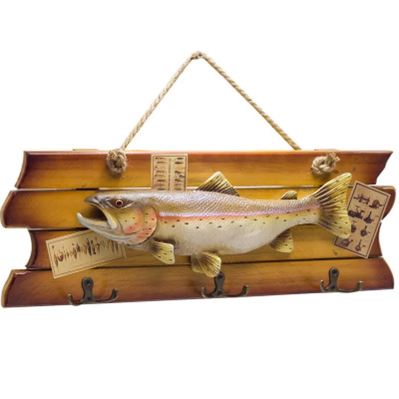 

Mediterranean style wooden hanging fish American country wall decoration fish crafts clothes and hats hook big fish decoration