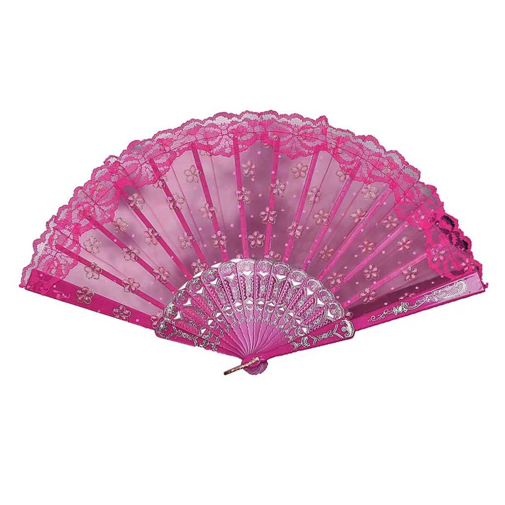 

25# Decorative Fans Fabric Chinese/spanish Style Dance Wedding Party Lace Silk Folding Hand Held Flower Fan Drop Shipping