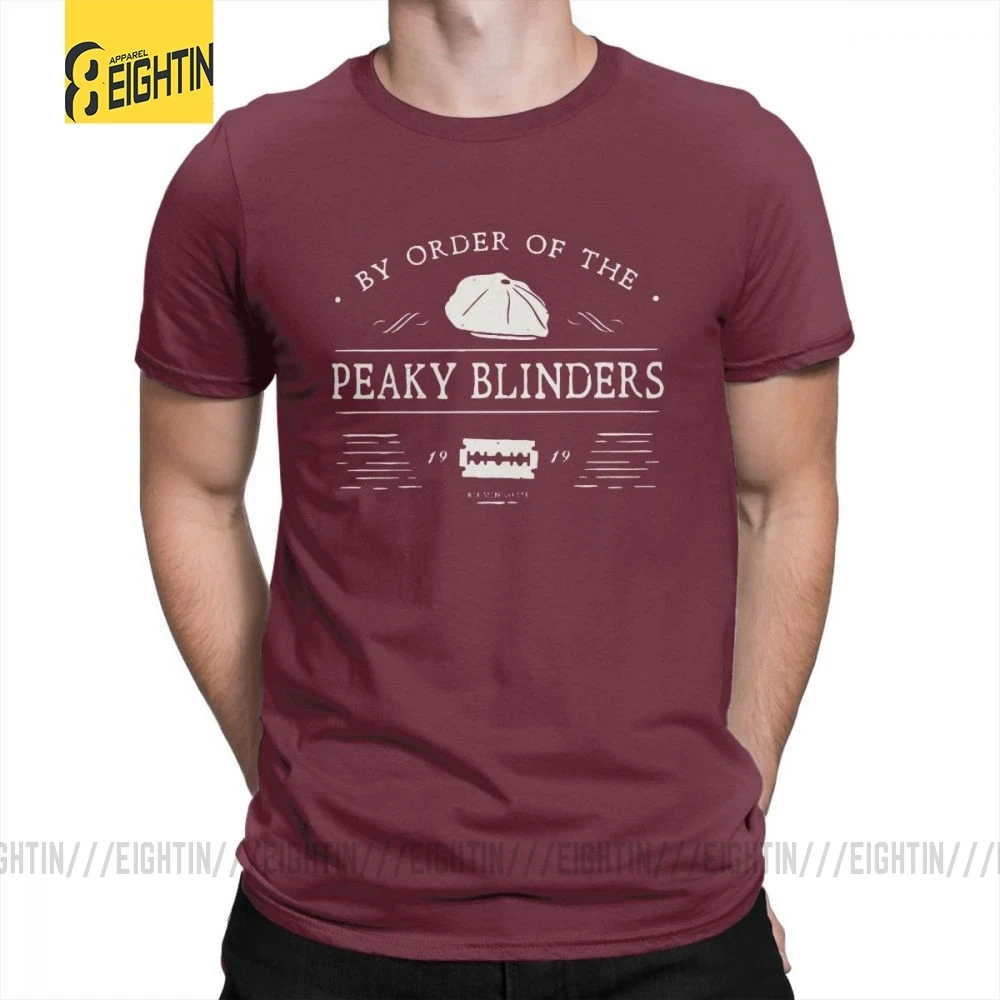 По заказу The Peaky Blinders мужские крутые принтованные футболки с круглым вырезом размера плюс футболки с коротким рукавом футболки хлопок - Цвет: Burgundy