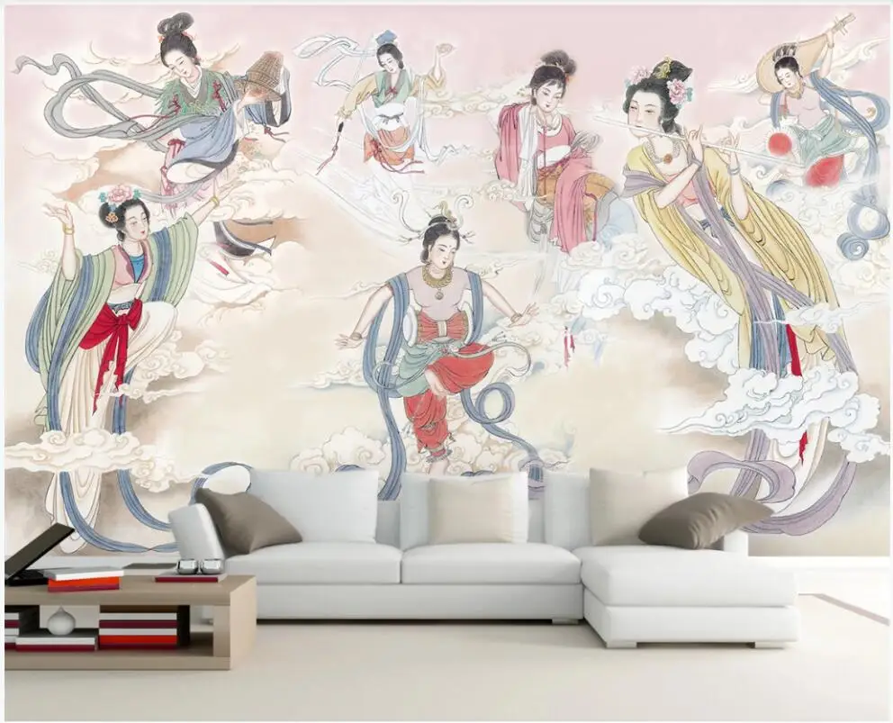 Настенная 3d фотообои на заказ стену в китайском стиле семь фотоблесток женский