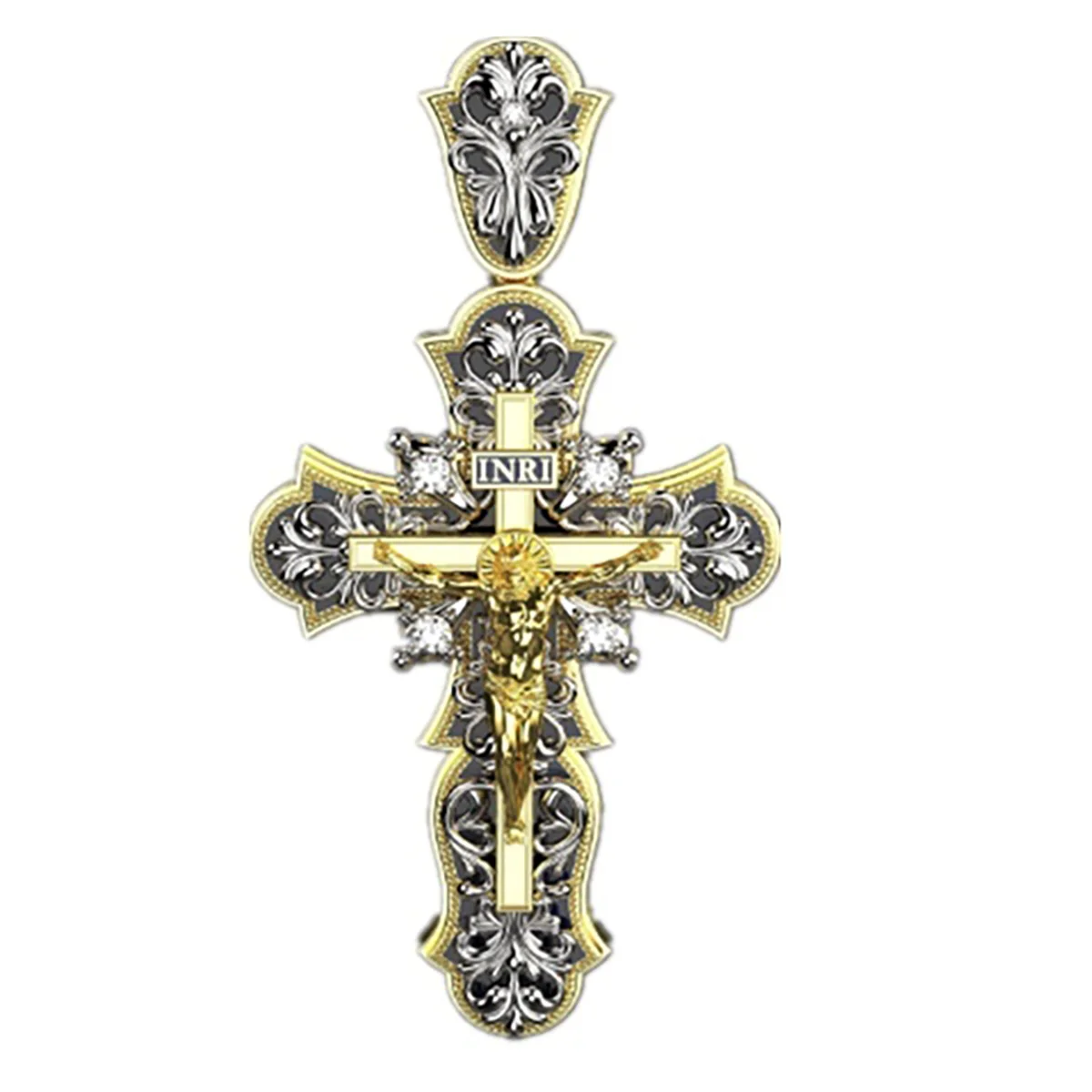

qilimigu Fashion 18K Gold Two-color Crystal Cross Pendant Silver Gold Stainless Steel Zirconia Jesus Pendant Necklace Jewelry