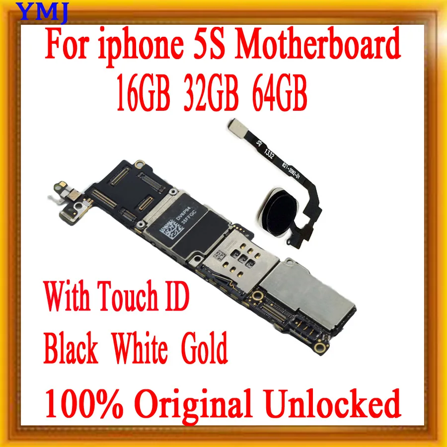 Для iphone 5S оригинальная разблокированная материнская плата с/без Touch ID, с системой IOS MB Plate для iphone 5S материнская плата 16G 32G 64GB