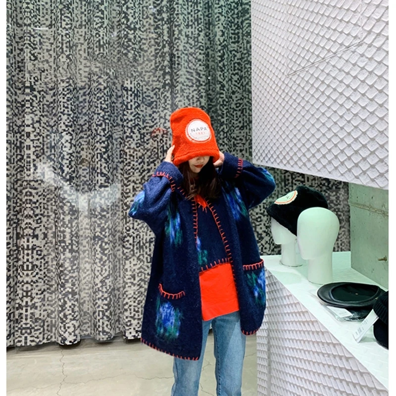 

Waistcoat Autumn Winter Knitted Flower Long Cardigans Loose Casual Preppy Style Thick Sweaters Jumpers Women Knitting Jackets