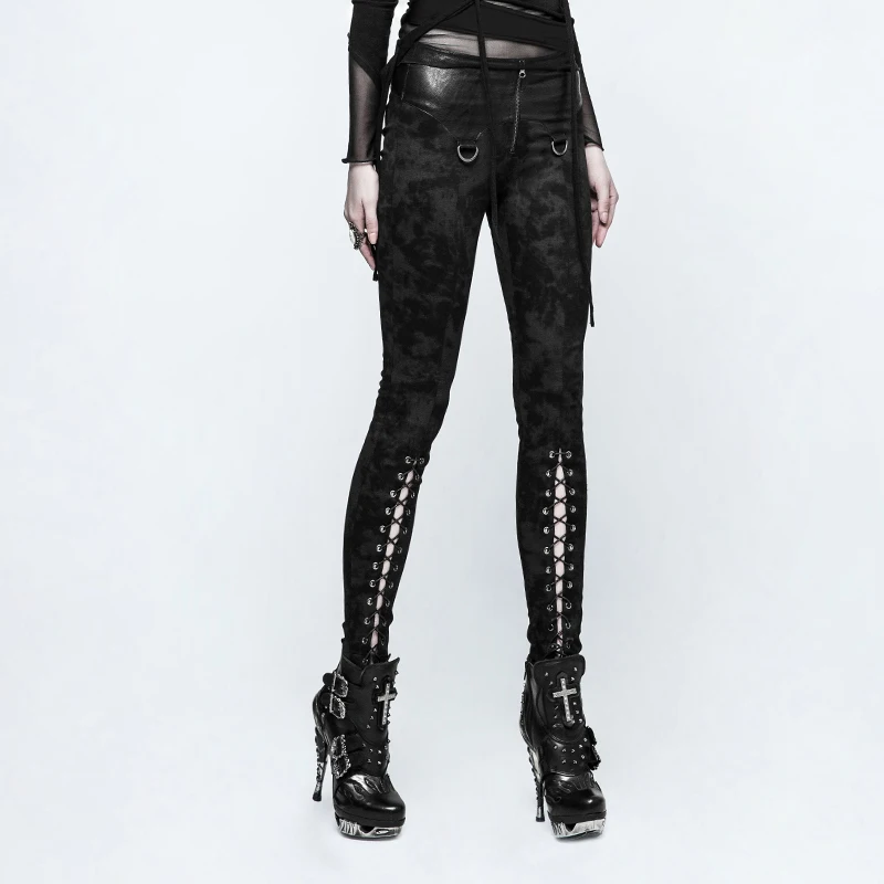 

Punk Rock Black Trousers With Split Lacing Zipper Leather Gothic Female Pencil Pants New Design Women Leggings PUNK RAVE