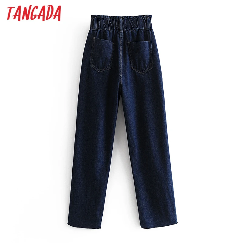 

Tangada 2021 Fashion Women Dark Blue High Waist Jeans Pants Long Trousers Strethy Waist Pockets Buttons Female Pants 3W64