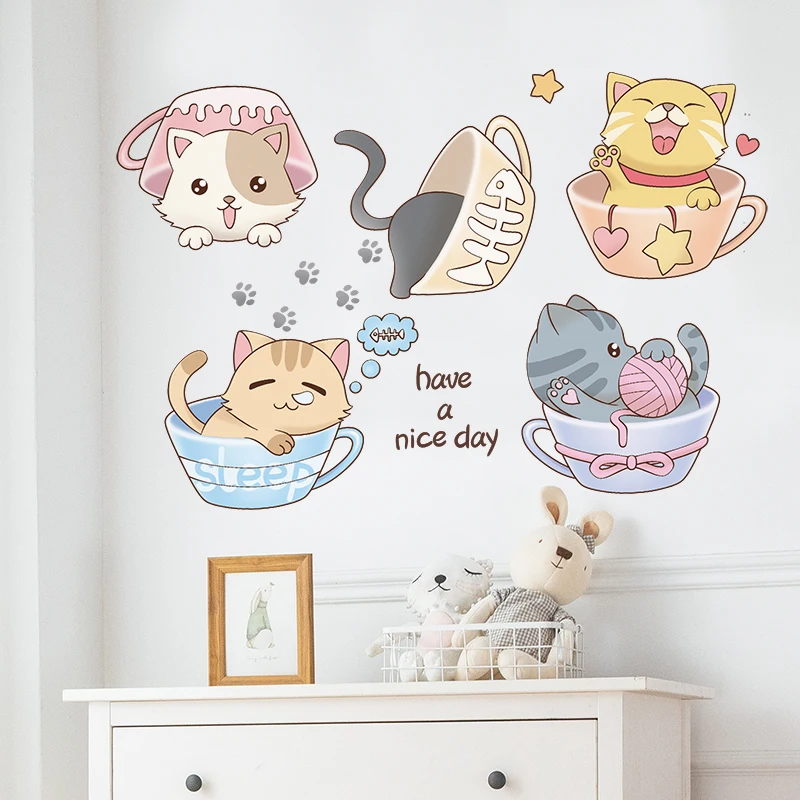 

[Shijuekongjian] наклейки на стену с мультяшными чашками DIY кошки животные настенные наклейки для детской комнаты украшение для детской комнаты
