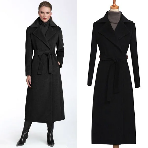 Women Elegant Long Wool Coat with Belt Autumn Winter Female Solid Color Long Sleeve Chic Outerwear Ladies Loose Overcoat W875