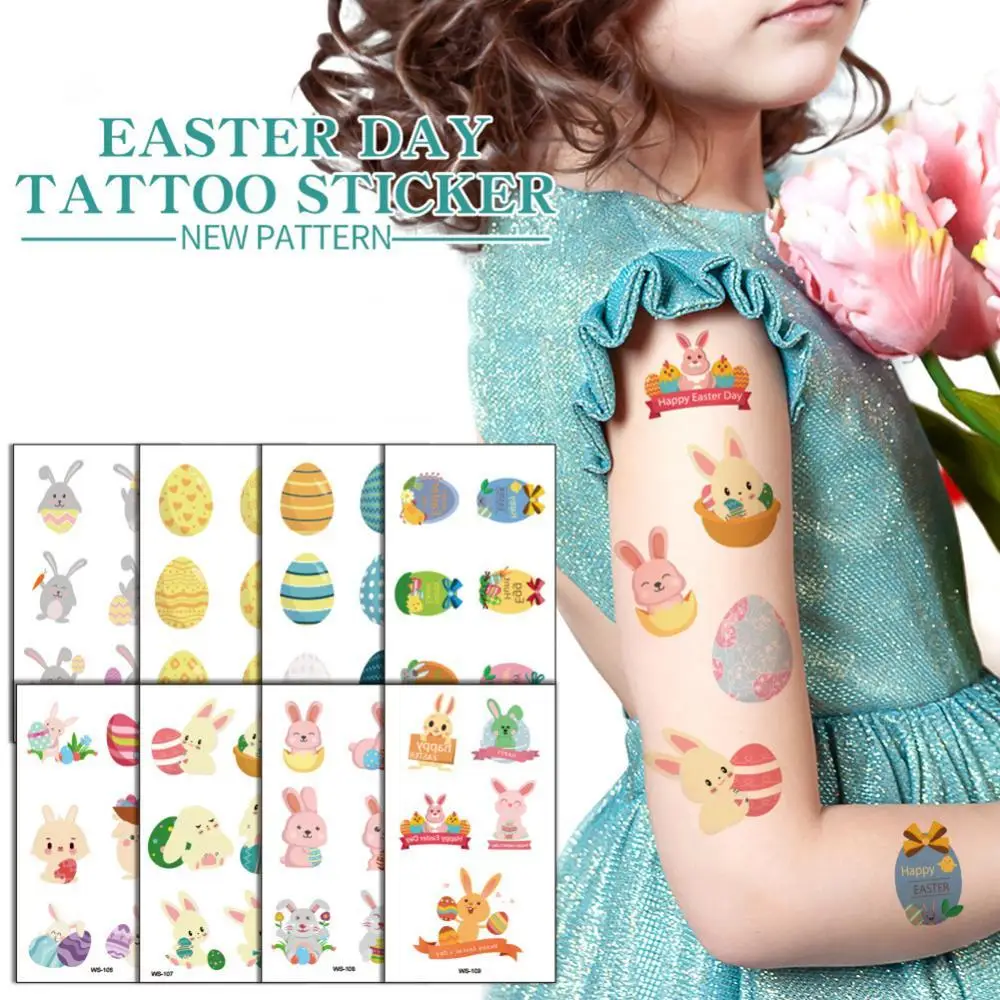 

10Pcs Temporary Tattoo Sticker Children Cute Easter Cartoon Animal Pattern Adhesive Body Art Fake Tattoo Sticker Decal