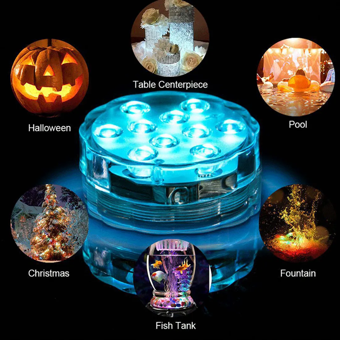 

10 Led Remote Controlled RGB Submersible Light Battery Operated Underwater Night Lamp Outdoor Vase Bowl Garden Party Decoration